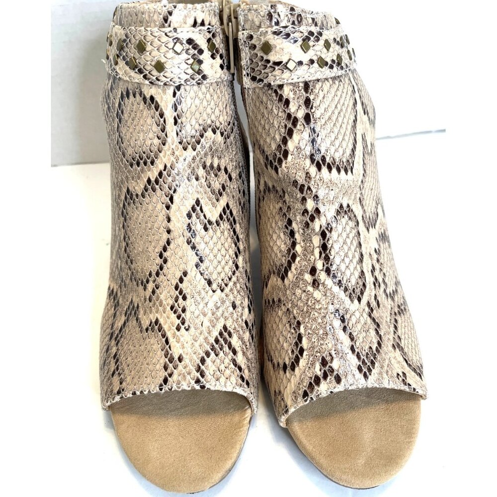 Snake Print Shoes Open Toe Fashion Classic Bootie Heel Sandals Brown Tan Sz 10M - Picture 2 of 16